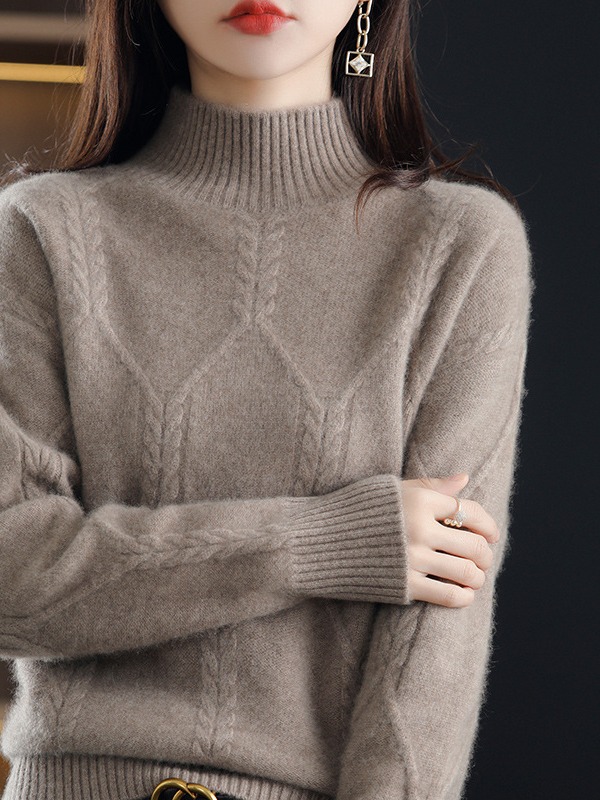 Fleece-lined sweater women's winter thickened inner half turtleneck bottoming shirt 2024 autumn and winter New popular high-grade Western style top