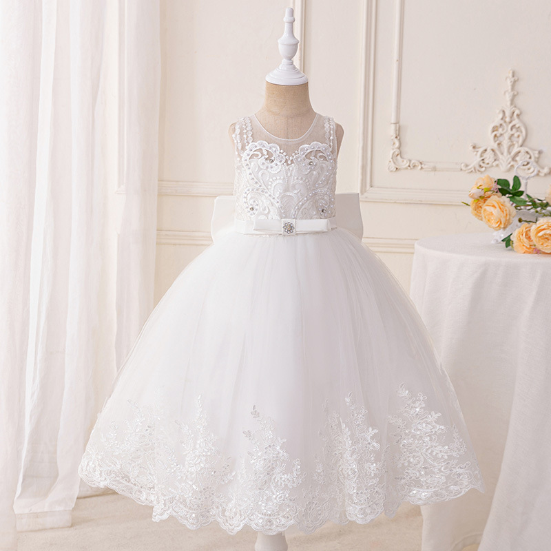 Picture of New Birthday Party Sleeveless Girls Dress Pattern Mesh Princess Dress Wedding Bow Children's Dress Dress