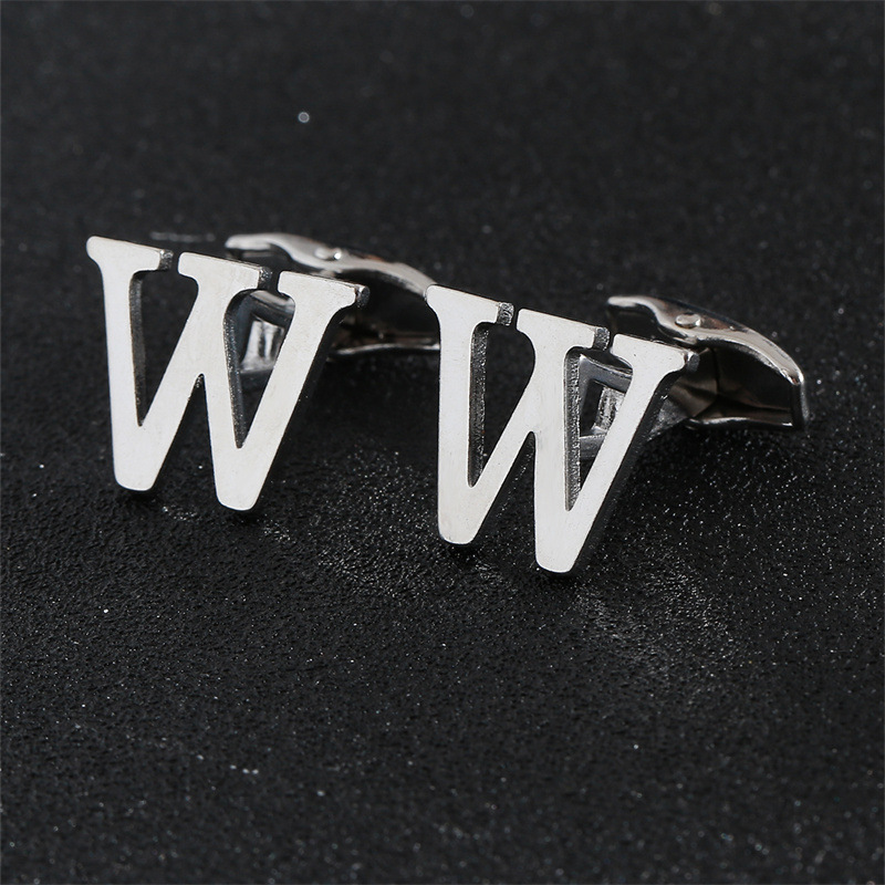 Picture of Cross-Border Specially Designed for Silver 26 English Letters Glossy Men's Cufflinks Manufacturer Wholesale Personalized French Shirt Cufflinks