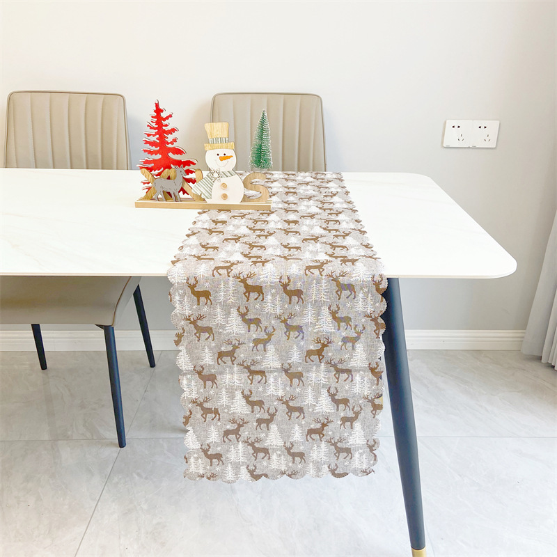 New Christmas decoration supplies gray linen printed elk table runner table decoration tablecloth placemat