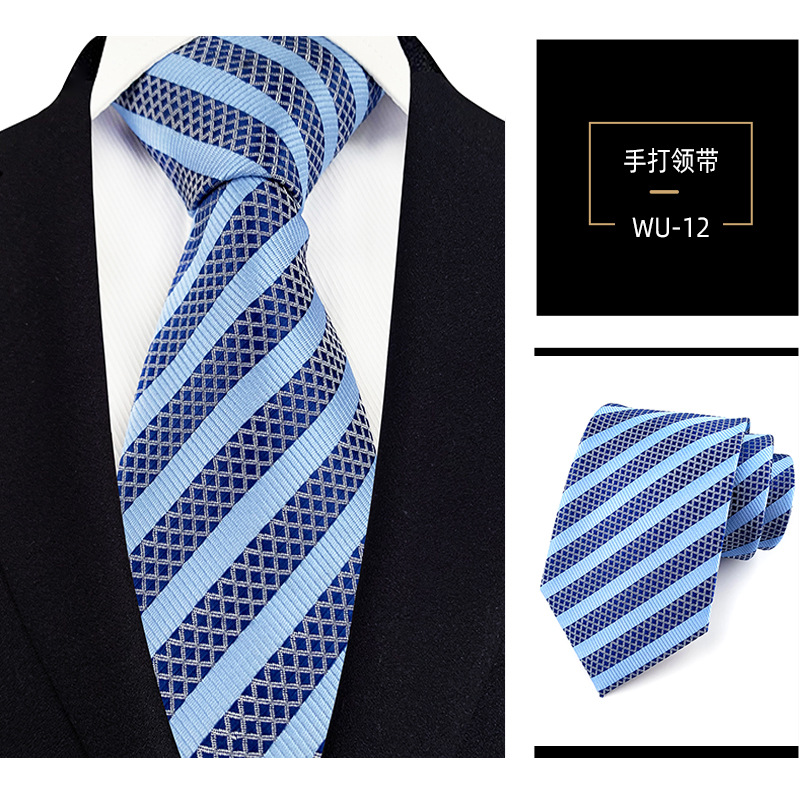 Picture of Men's Tie Jacquard Silk 8cm Hand Tie Professional Dress Interview Business Stripe Tie Men's in stock Wholesale