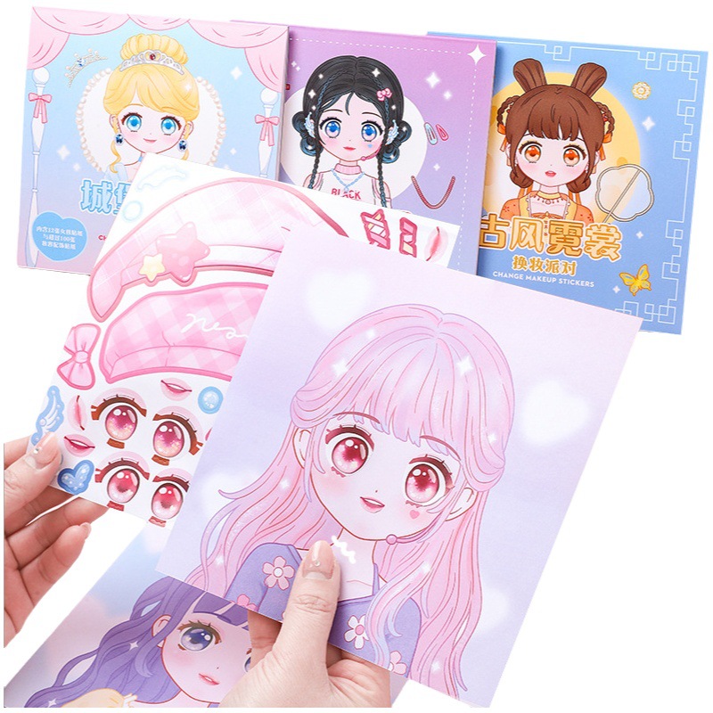 Lovable Style Makeup Changing Sticker Book Children's Educational Toys Girls Dress Up Sticker Super Beautiful Makeup Show Sticker Book