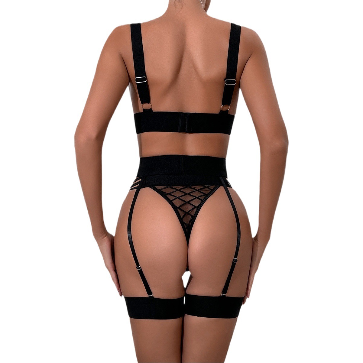 Cross-border Foreign Trade AliExpress Hot Sexy Underwear Grid Perspective Sexy Big Chest Small Bra suit Women 2130