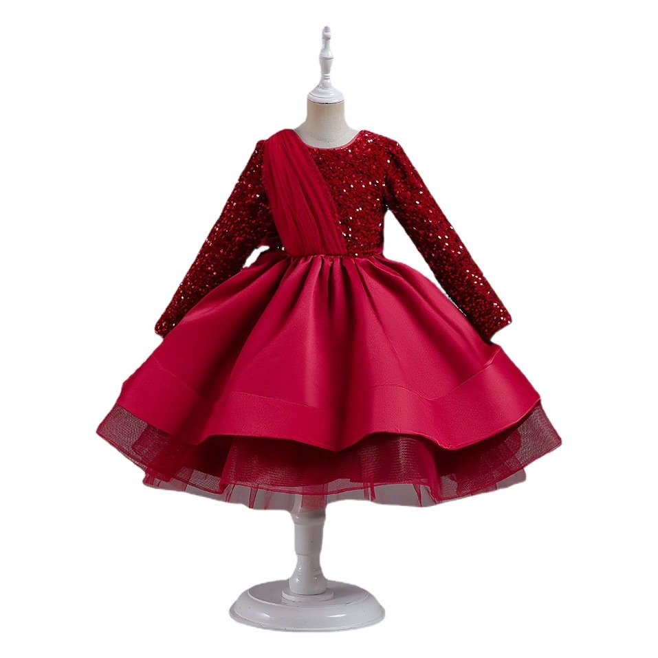 New European and American cross-border girls' new long-sleeved sequined princess dress one-year-old evening dress dress children's skirt