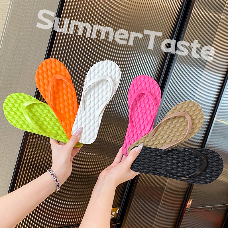 Flip flops women's summer new non-slip simple outdoor wear solid color flip-flops seaside beach couple sandals men