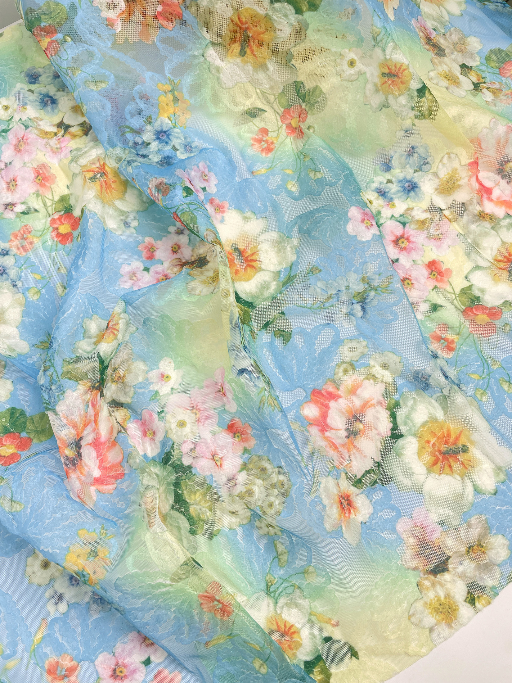 Picture of Super Fairy Micro-stretch Blue Mesh Flower Fabric dress Skirt Fashion Dress Clothing Fabric