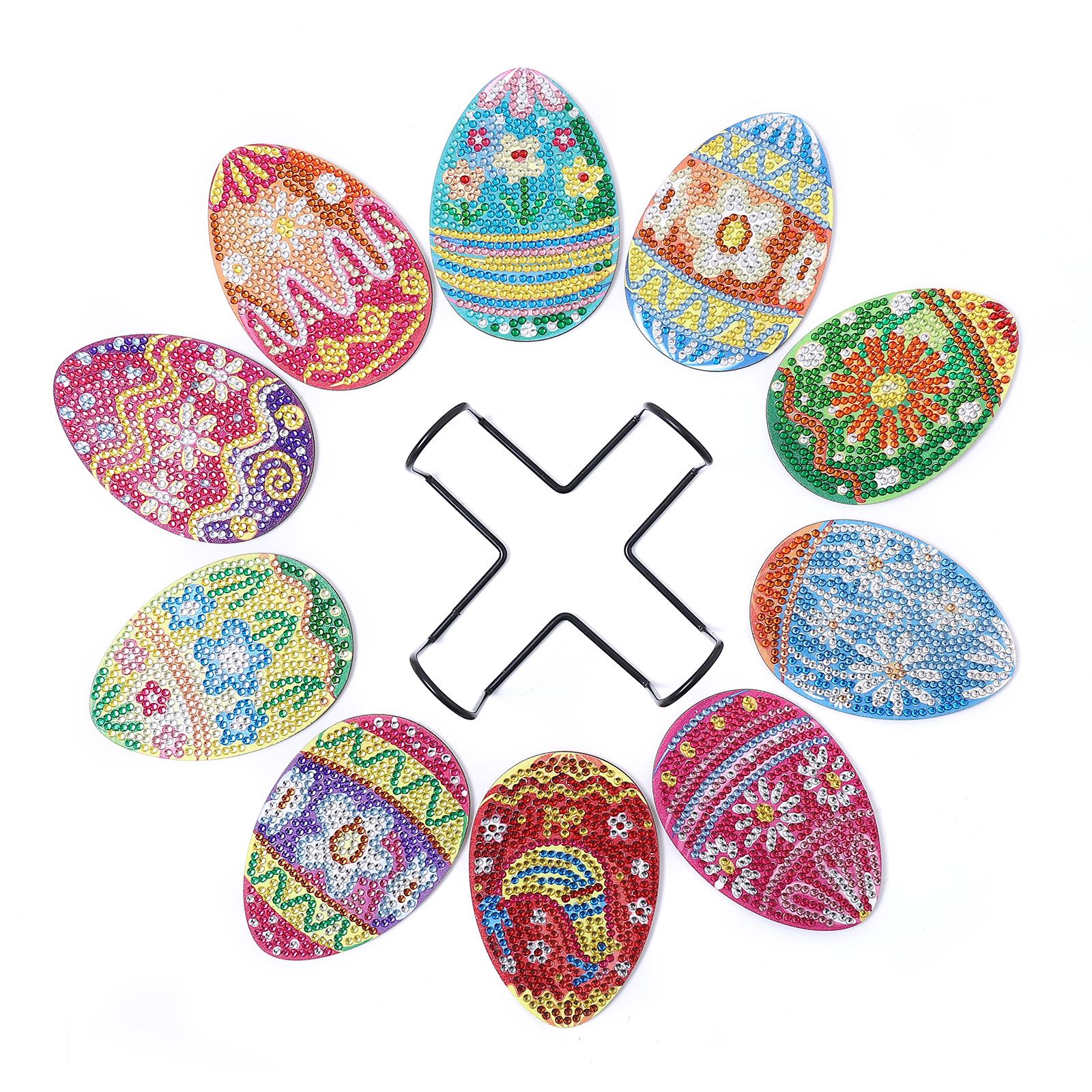 Cross-Border Hot Selling 5D Handmade DIY Wooden Dot Diamond Insulation Non-Slip Diamond Painting Easter Egg Coaster with Stand