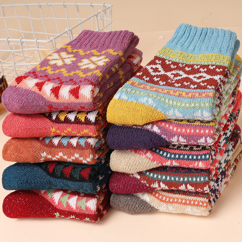 Autumn and winter thickened warm women's socks ethnic style retro cotton socks winter warm socks middle-aged and elderly floor socks