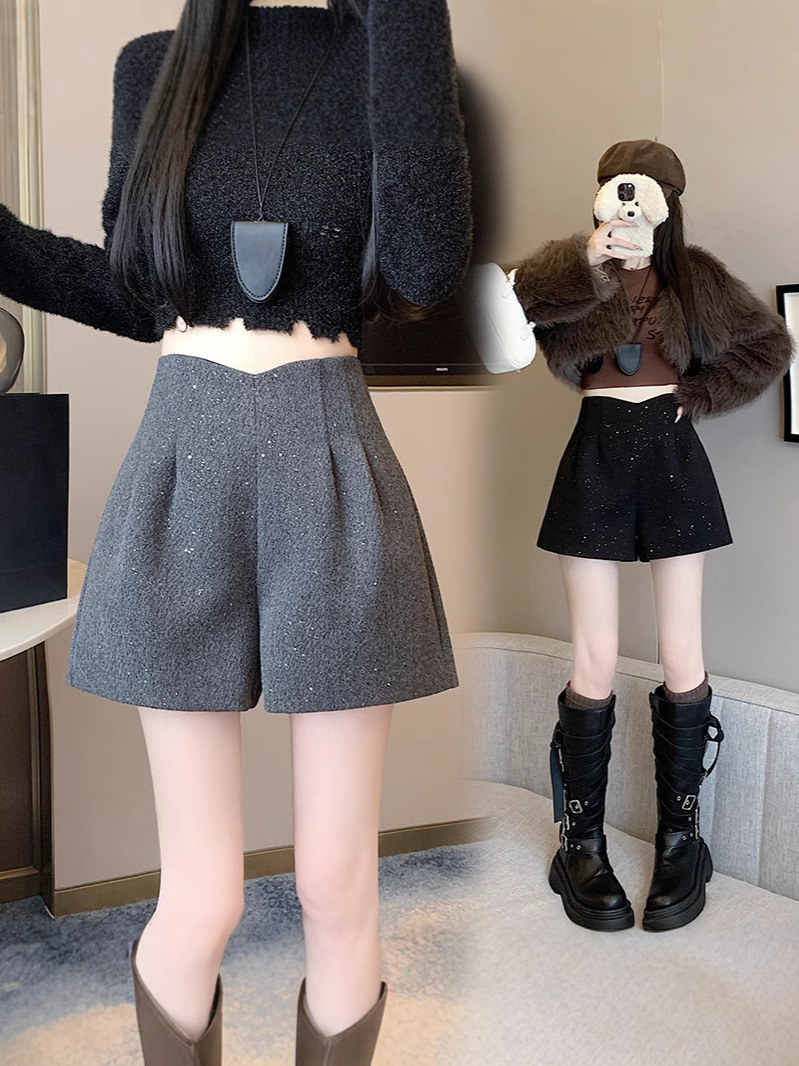 Sweater Boots Pants Gray Small Wide Leg Winter High Waist Slimming New A- word Leggings Straight Short Pants