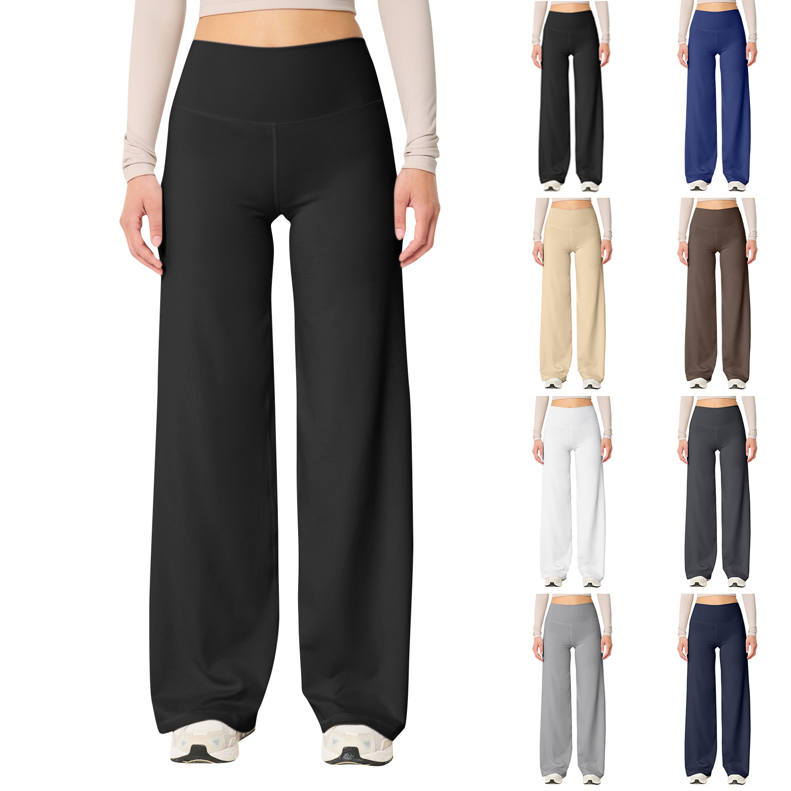 Cross-Border European and American Women's High-Waisted Loose Yoga Pants Elastic Quick-Drying Fitness Pants Wide-Leg Sports Leggings in Stock