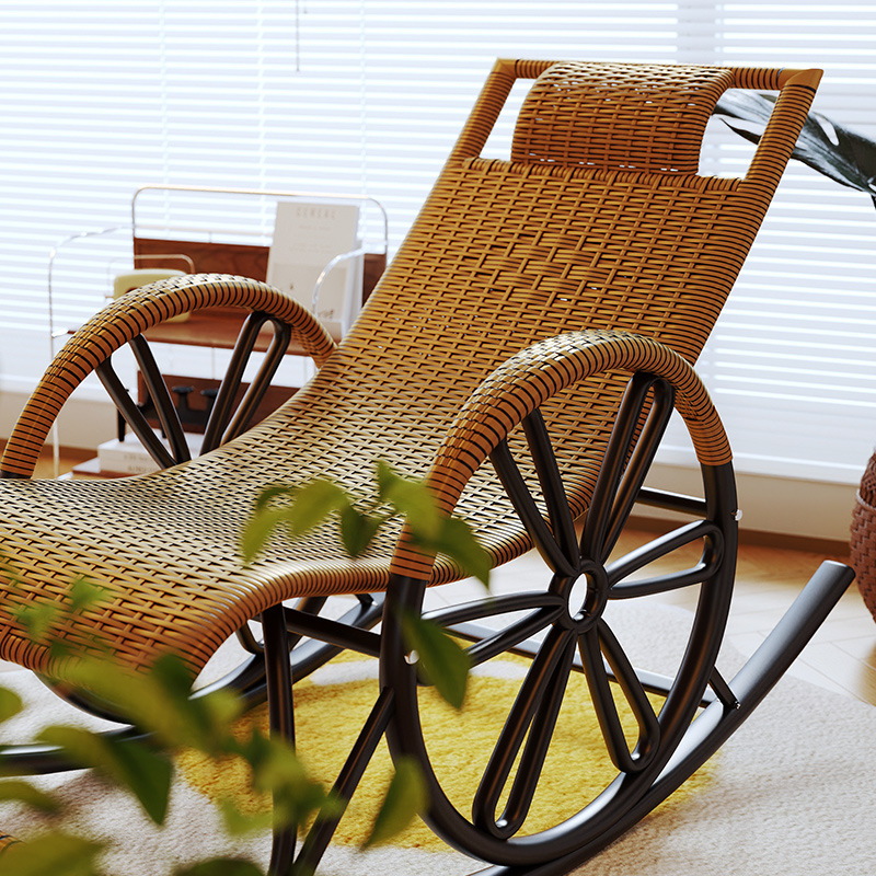Picture of Imitation Rattan Rocking Chair for Adults, Lunch Break Balcony, Home Leisure, Sleeping and Lying, Summer Living Room, Leisure Lounge Chair for the Elderly