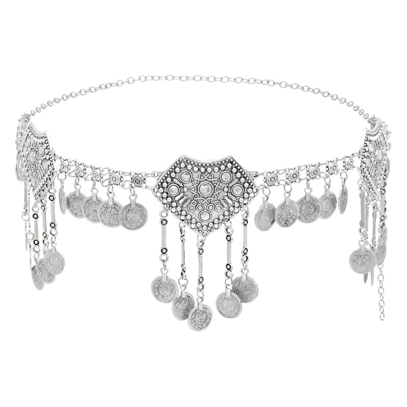 Ethnic style silver carved tassel waist chain fashion irregular body chain ancient style dance Hanfu accessories wholesale female