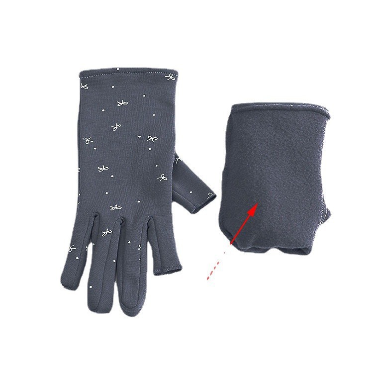 Picture of Women's Gloves with Two Fingers Exposed, Fleece-Lined for Warmth, Suitable for Autumn and Winter Driving, Cycling, Elastic, Student Writing, Cold-Proof, Thickened