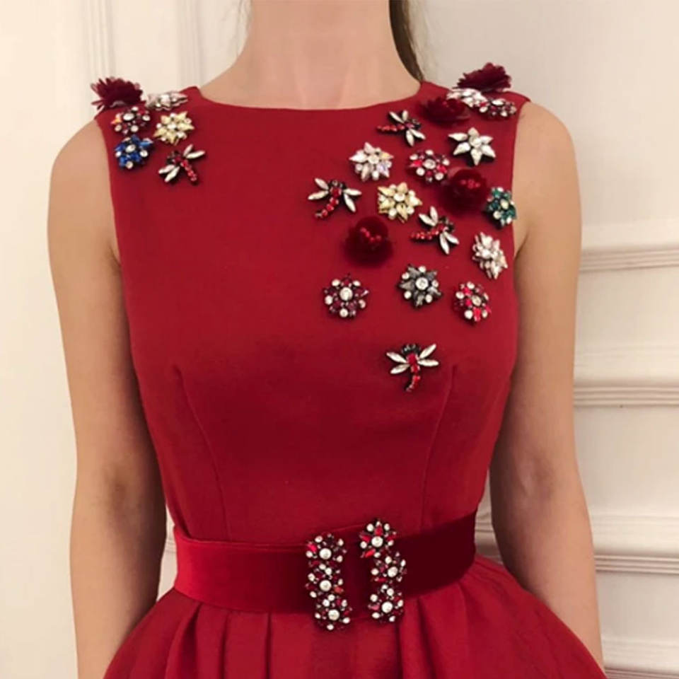 Picture of Cross-border Amazon festive red slim-fit sleeveless banquet performance host evening dress bridesmaid daily dress