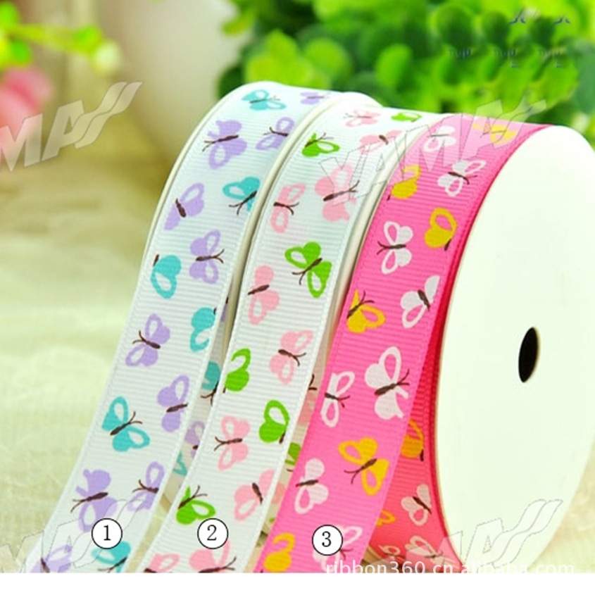 Picture of Bow ribbon rib ribbon 9 ~ 25mm butterfly printing rib Ribbon gift jewelry packaging material