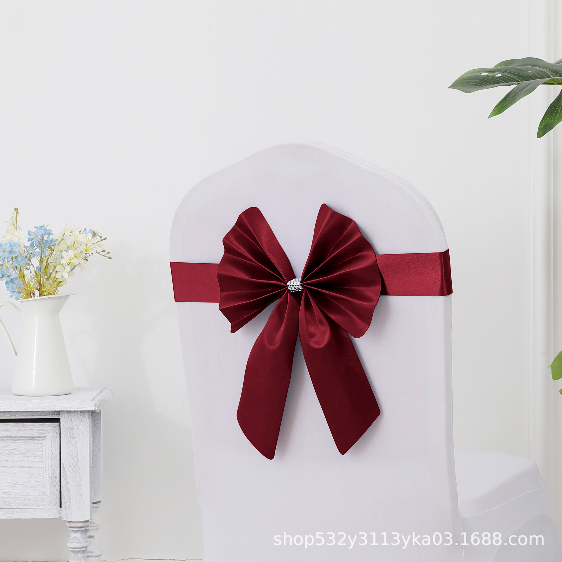 Picture of Chair Back Flower Bow Stretch Free Wedding Wedding Banquet Hotel Hotel Chair Cover Decoration Diswashable Ribbon Ribbon