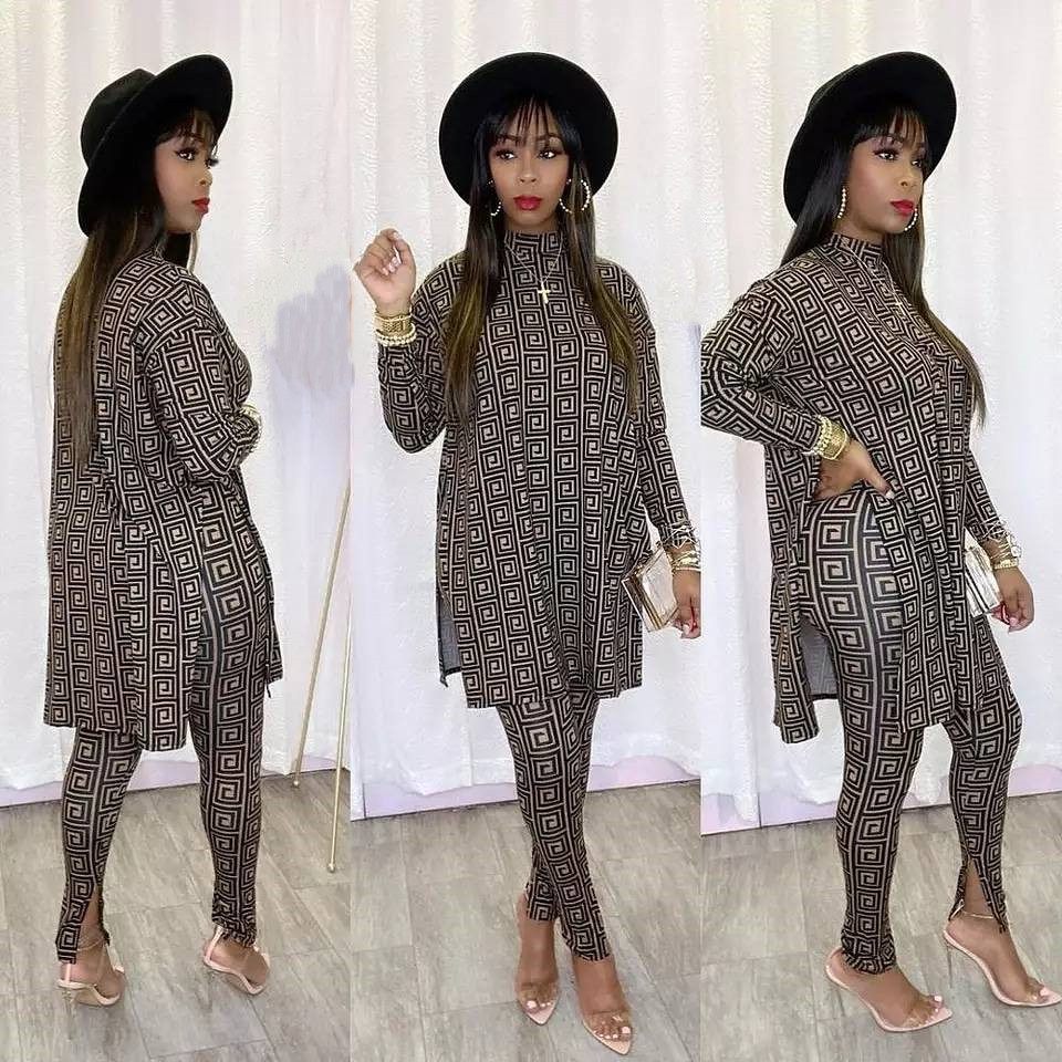 2021 cross-border AliExpress fashion printing long sleeve T-Shirt pants two-piece Amazon explosions women's suit