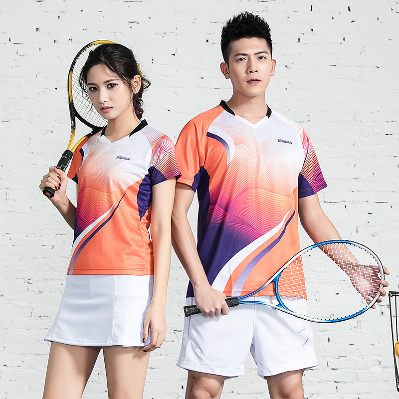Picture of Quick-drying non-stick badminton suit women's breathable short-sleeved men's competition team uniform table tennis shirt volleyball uniform printing number