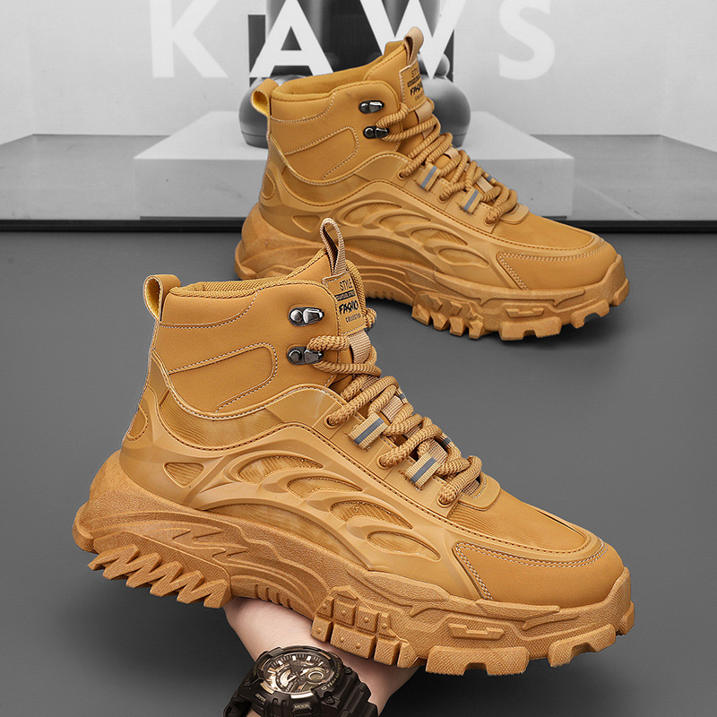 Martin Boots Men's Autumn Breathable High-top British Style Retro Tooling Boots Outdoor Mountaineering Desert Combat Rhubarb Boots