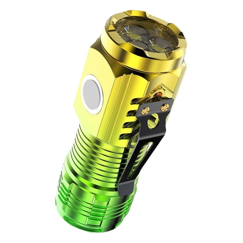 New Strong Light Highlight Long Endurance Three-Eyes Small Monster Flashlight Rechargeable Portable Multi-Gear Running Long-Range Spotlight