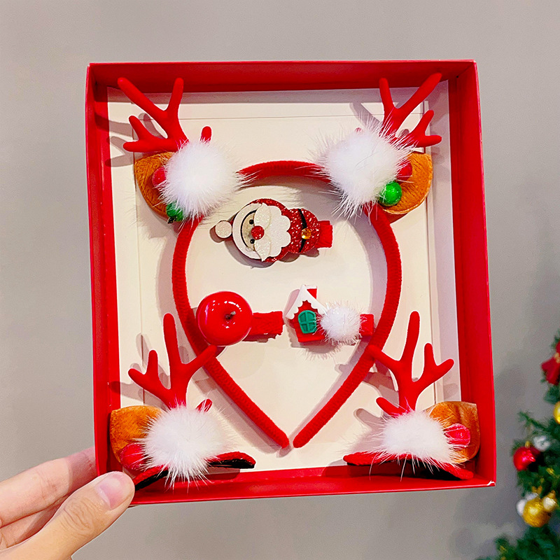 Picture of 2023 new children Girl Christmas headband hairpin suit combination cute antlers Christmas headband hairpin headdress