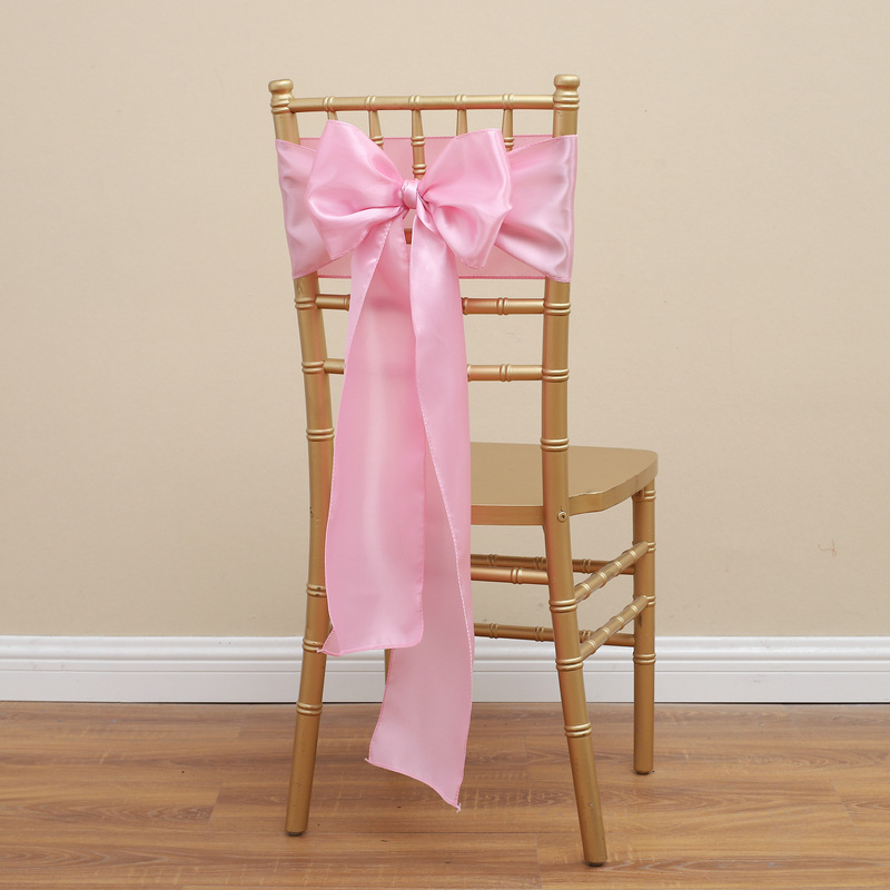 Picture of Chair Cover Bow Tie Hotel Wedding High-end Light Luxury Red Chair Back Flower Decoration Satin Diding Ribbon