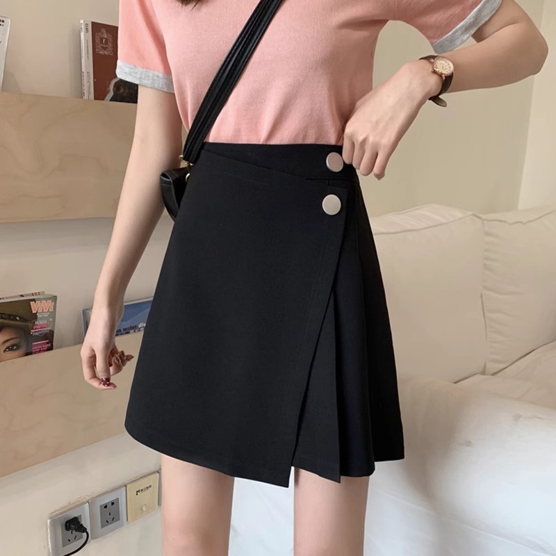 Black Skirt Women's Summer Thin 2024 Spring New Arrival High Waist Covering A- Line Skirt Short Skirt plus size Dress Autumn