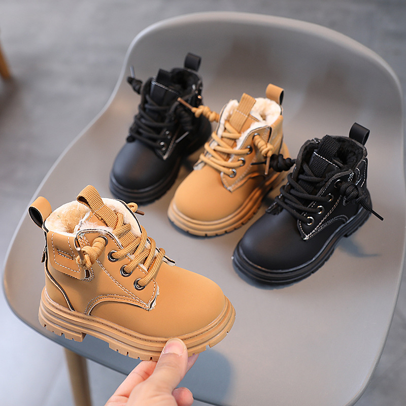 Winter New Children's Warm Boots, Boys' Thickened Leather Boots, Girls' Non-Slip Velvet Cotton Boots, Wholesale Children's Leather Boots