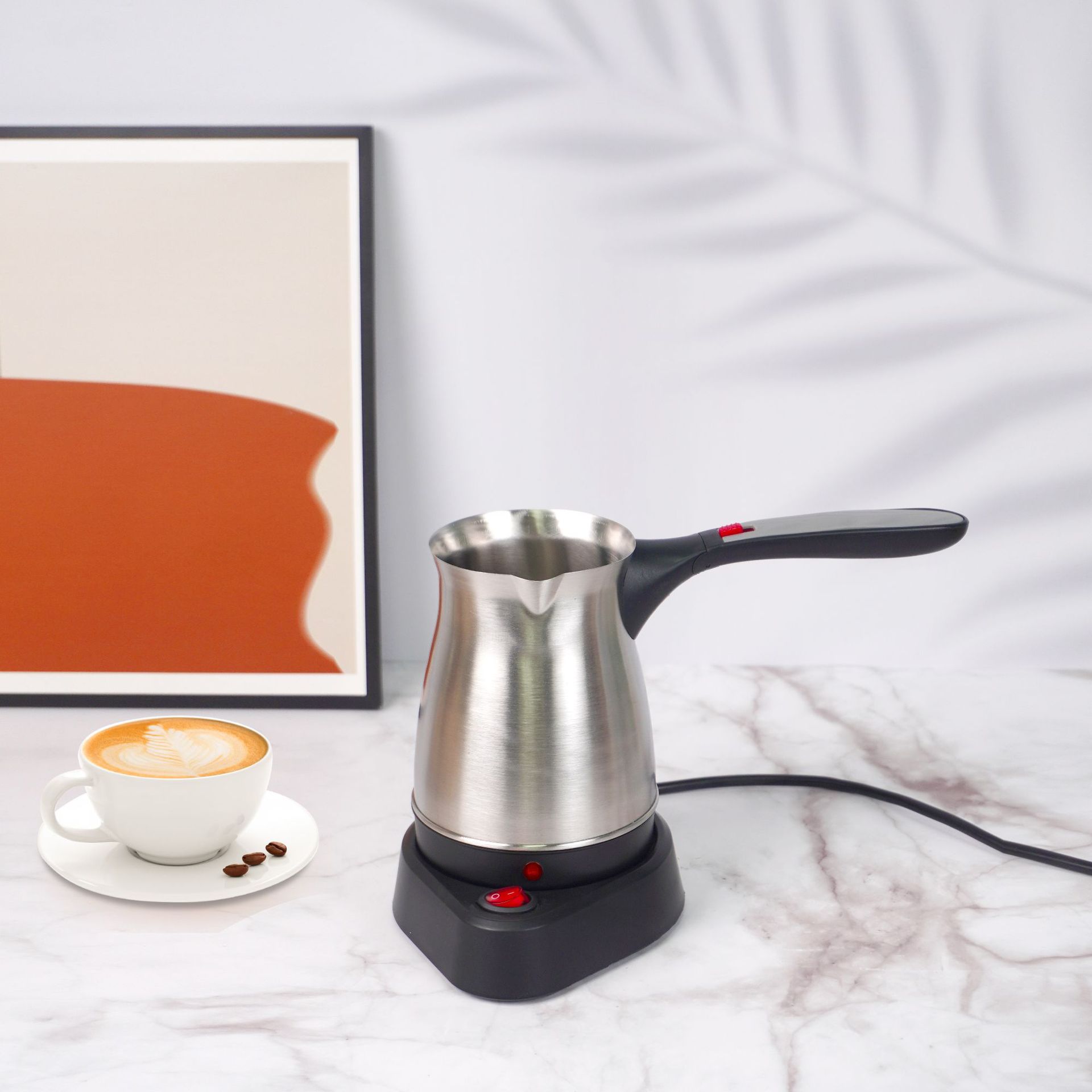 Picture of Turkish Coffee Pot Stainless Steel Coffee Pot Hand-Brewed Electric Coffee Machine Small Household Automatic Heating Quick Brewing Pot