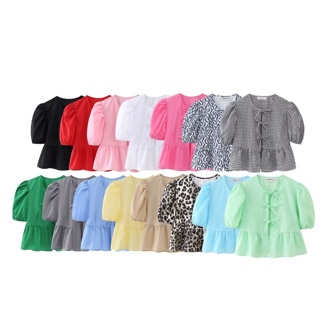 European and American Cross-border Independent Station 2024 Spring and Summer New Sweet Casual Strap Crewneck Pullover Shirt A34528