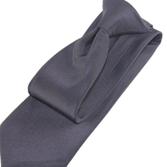 Picture of Black button polyester tie business easy pull lazy solid color tie wholesale iron buckle tie