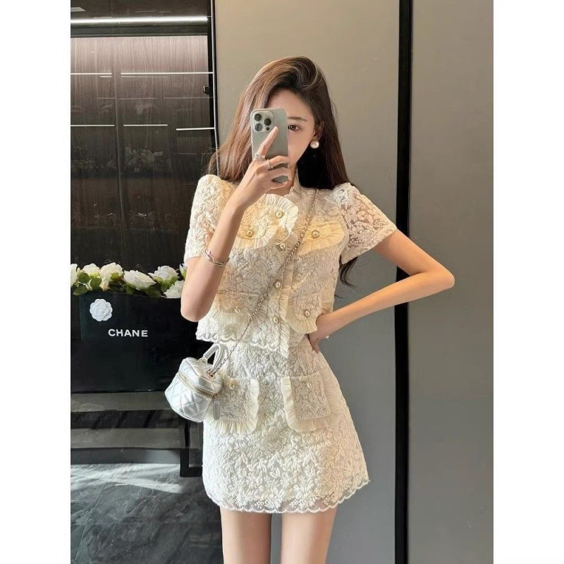 2025 Japanese Summer Women's New Style Small Fragrance Suit Slim Lace