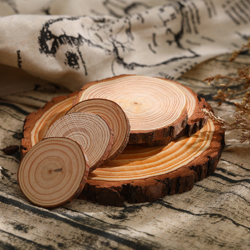 Picture of Round Wood Chips DIY Handmade Double-Sided Polished Zakka Wood Chips Decorative Logo Photography Props Christmas Round Wood Chips