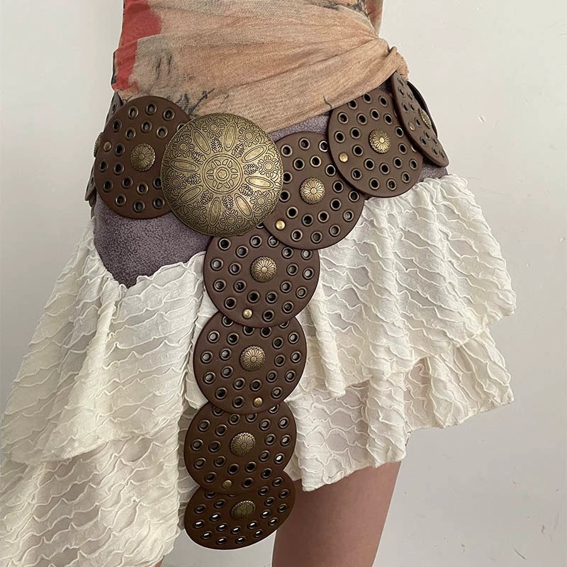 European and American Style Y2K Decorative Disc Girdle American Retro Subculture Belt Female Bohemian Versatile Belt Trend