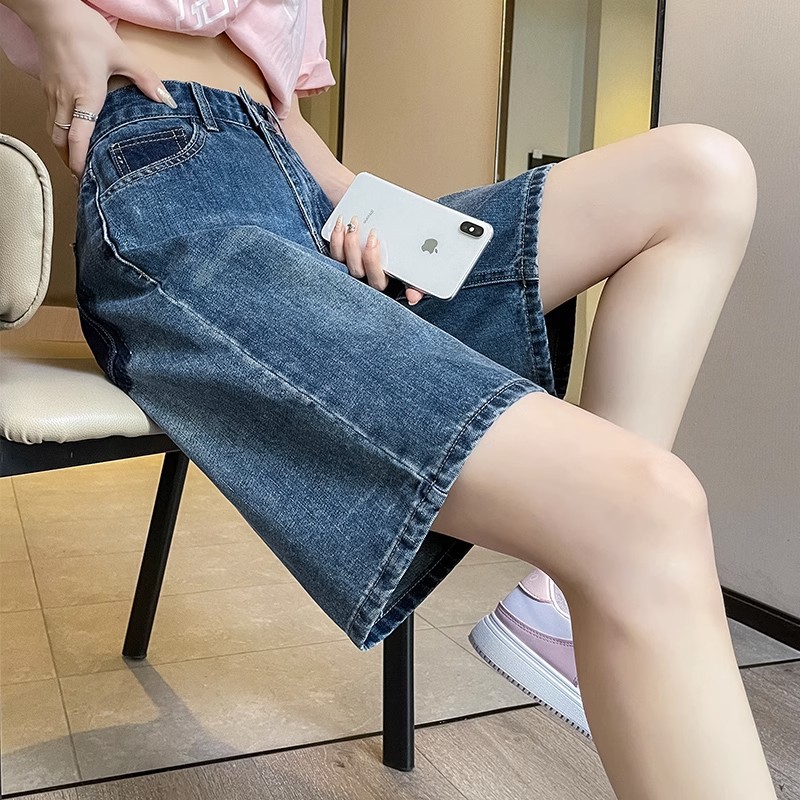 Picture of Blue Denim Shorts Women's Summer Thin 2023 New High Waist Loose Slimming a-line Straight Pants