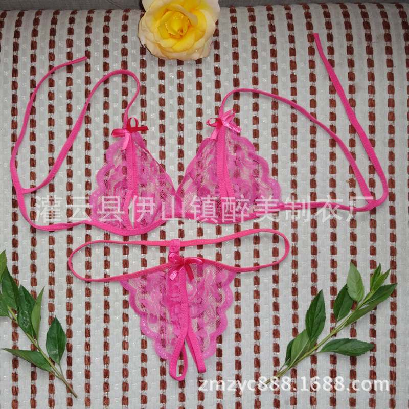 Picture of Sexy Lingerie Three-Point Open Breast-Exposing Bikini Lace Pajamas Set Thong Two-Piece Set Gift Delivery