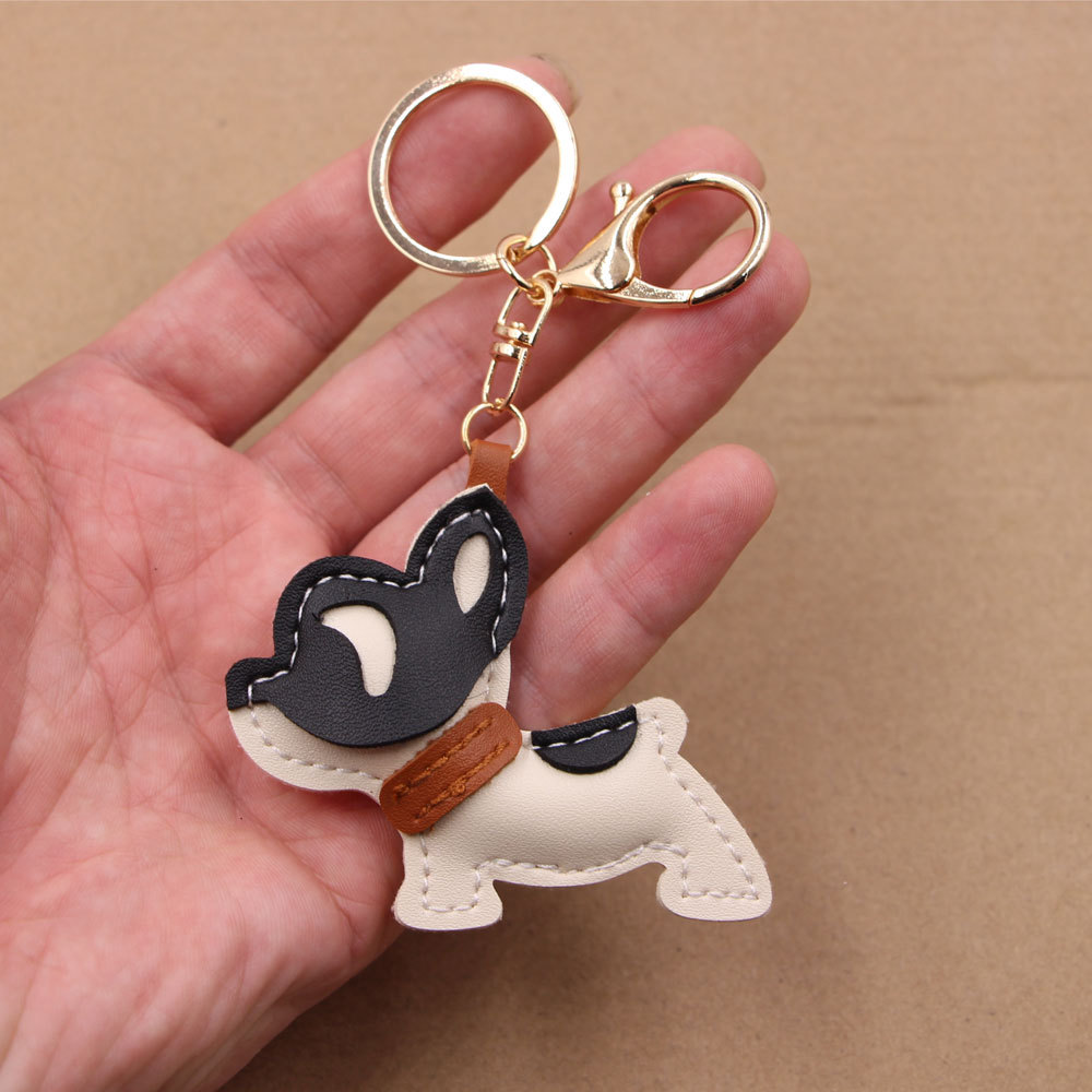 French Bulldog Puppy Leather Multi-layer Handmade Leather Car Keychain Bag Lanyard Clothing Paired with Pendant Pendant