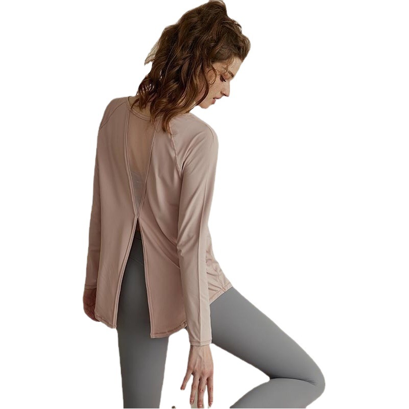 Yoga Clothing Sports Top T-shirt Women's Loose Mesh Stitching Breathable Quick-drying Long-sleeved Professional Running Fitness Blouse