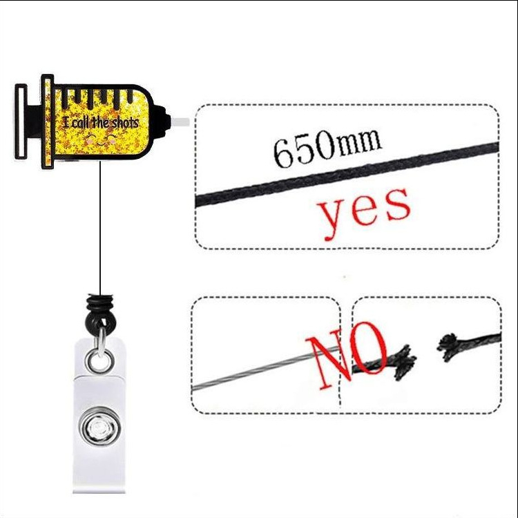 Picture of Acrylic Hollow Sand Easy Pull Buckle Cartoon Smiley Needle Retractable Rotating Easy Pull Badge Reel
