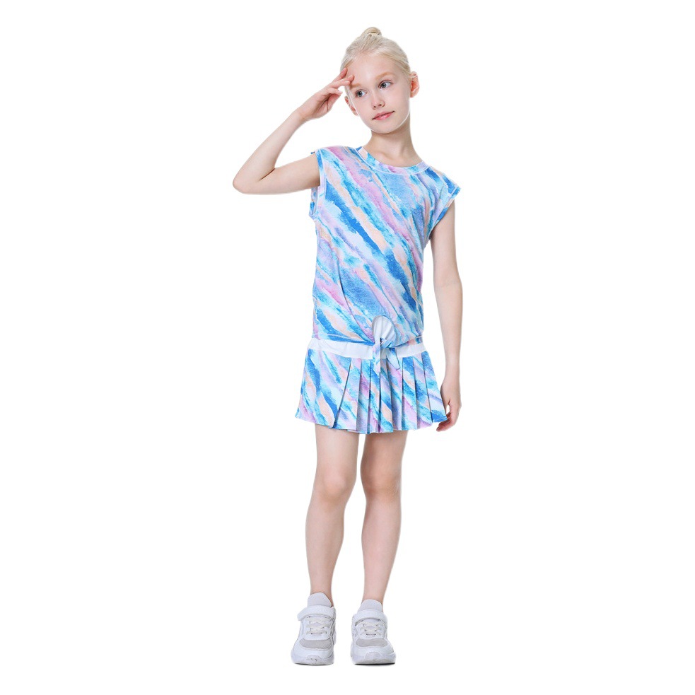 Spring and Summer Girls and Children's Tennis Skirt Sun Protection Breathable Sports Fitness Two-Piece Shorts Skirt Pleated Yoga Breathable Quick-Drying