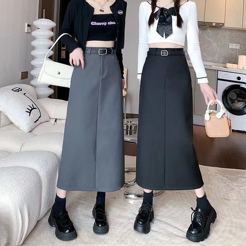 2024 spring and autumn high-end suit skirt draping high waist slimming cover all-match split sheath A- line dress