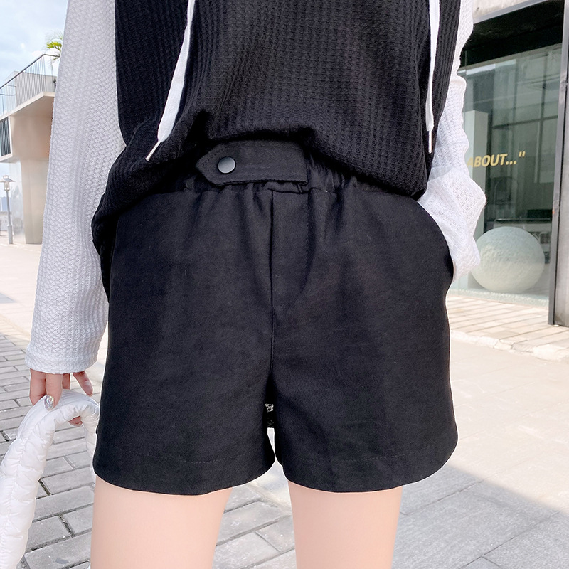 2022 Spring and Autumn New Korean Version High-Waisted Slimming A-Line Shorts for Women with Elastic Waist and Wide Legs, Bootcut Pants 220839, Leg-Lengthening Effect