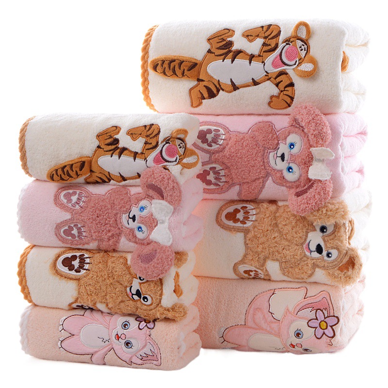New Cartoon embroidered coral velvet towel bath towel combination towel set wholesale Tigger Shirley Rose towel suit