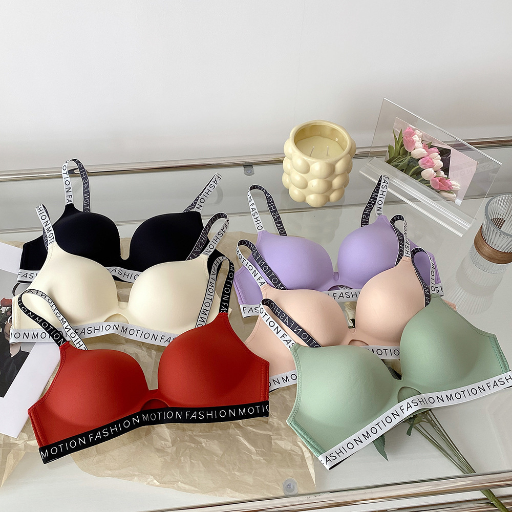Traceless Bra Letter Strap Breasted Underwear Thin Cup Poly Long Comfortable Deep V Sexy Girl's Bra