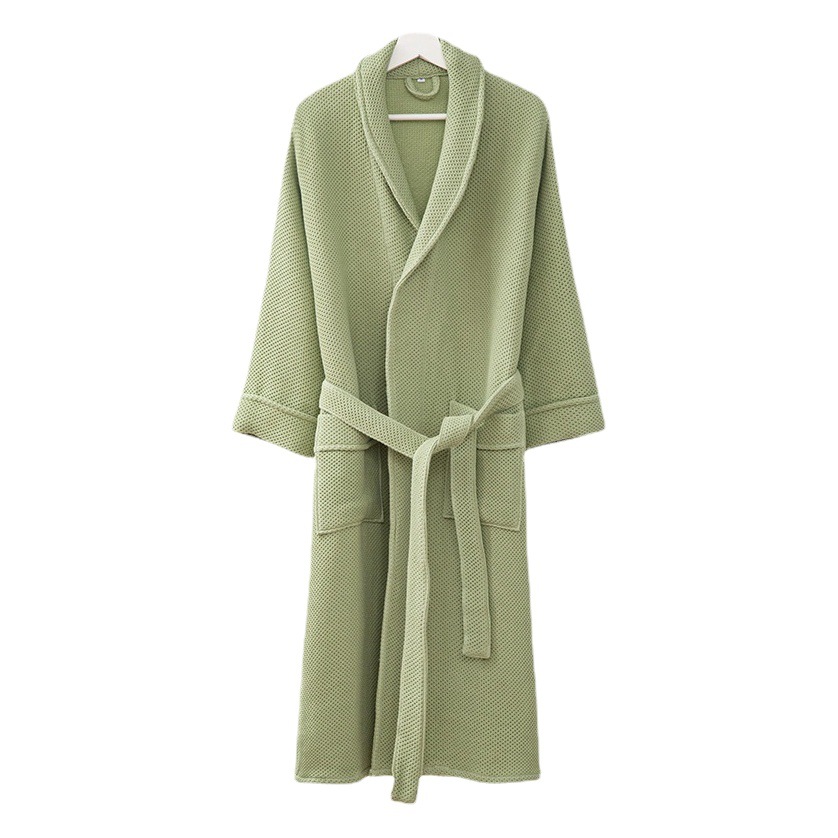 Autumn and Winter Lengthen Thickened Cotton Honeycomb Waffle Bathrobe Bathrobe Home Service Hotel Homestay SPA Gray Absorbent