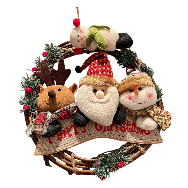 Christmas rattan ring decoration pendant Nordic ins door and window ornaments party scene layout snowman rattan Garland
