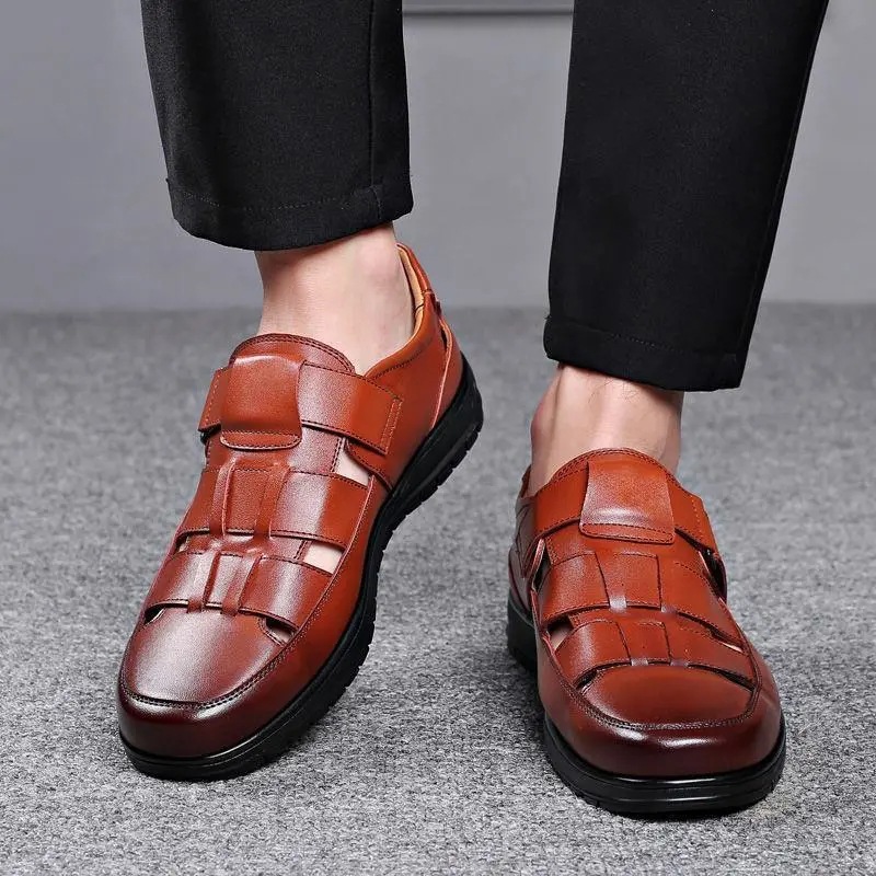 Men's leather shoes business casual dress shoes soft-soled non-slip summer men's leather sandals black