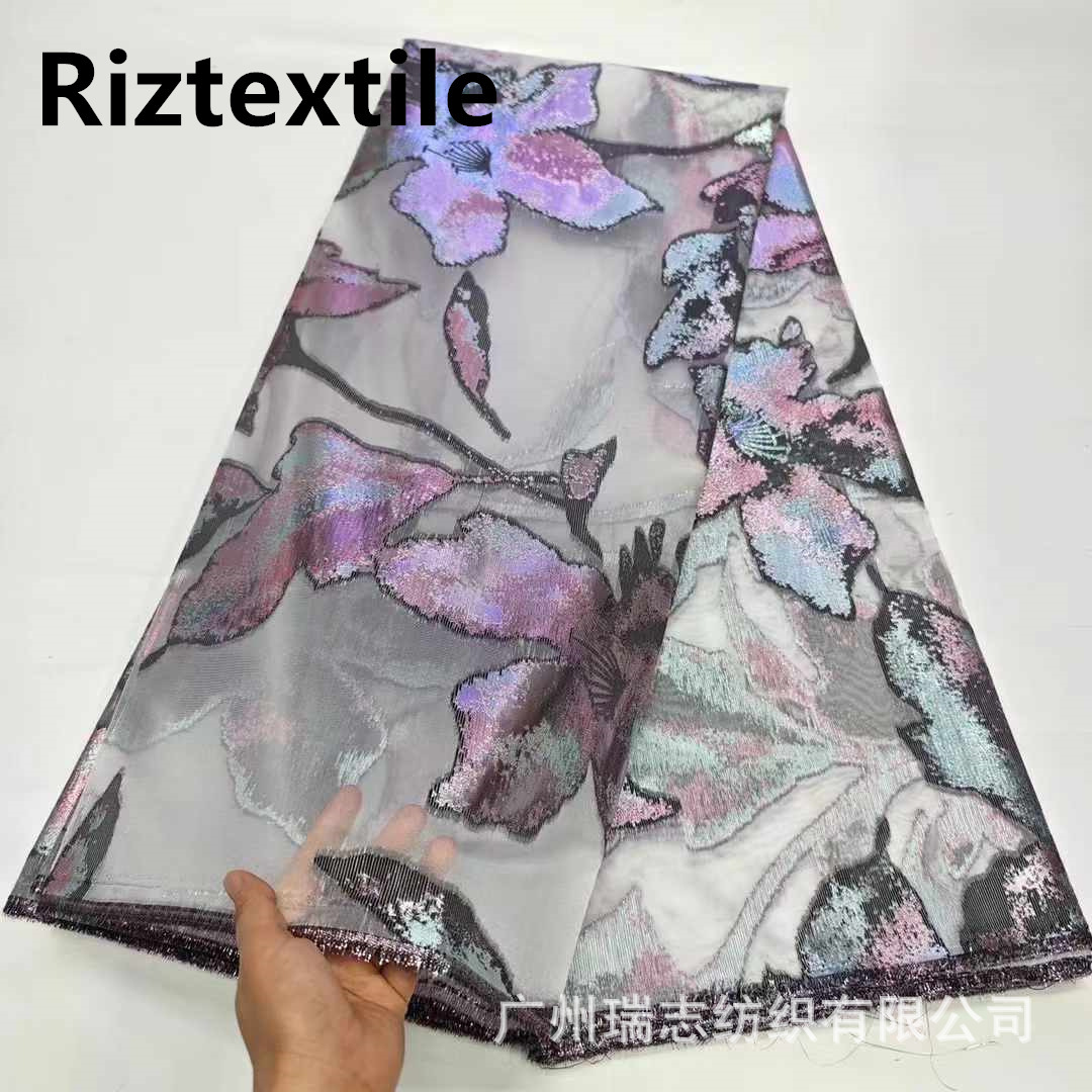 Multicolor gilded organza jacquard fabric summer dress tutu skirt transparent yarn lace brocade fabric