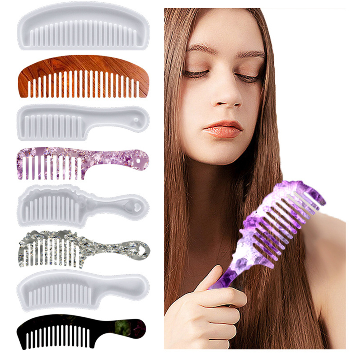 Deyi Yangyang DIY Glue Molds 4 Handmade Hair Smoothing Comb Silicone Molds Cross-Border Supply