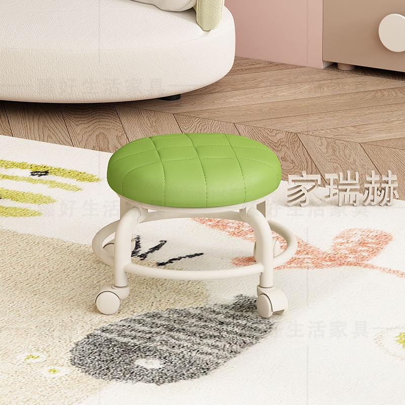 Picture of Spinner wheel small stool sedentary home modern simple mobile wheeled bench pulley low stool with baby round stool